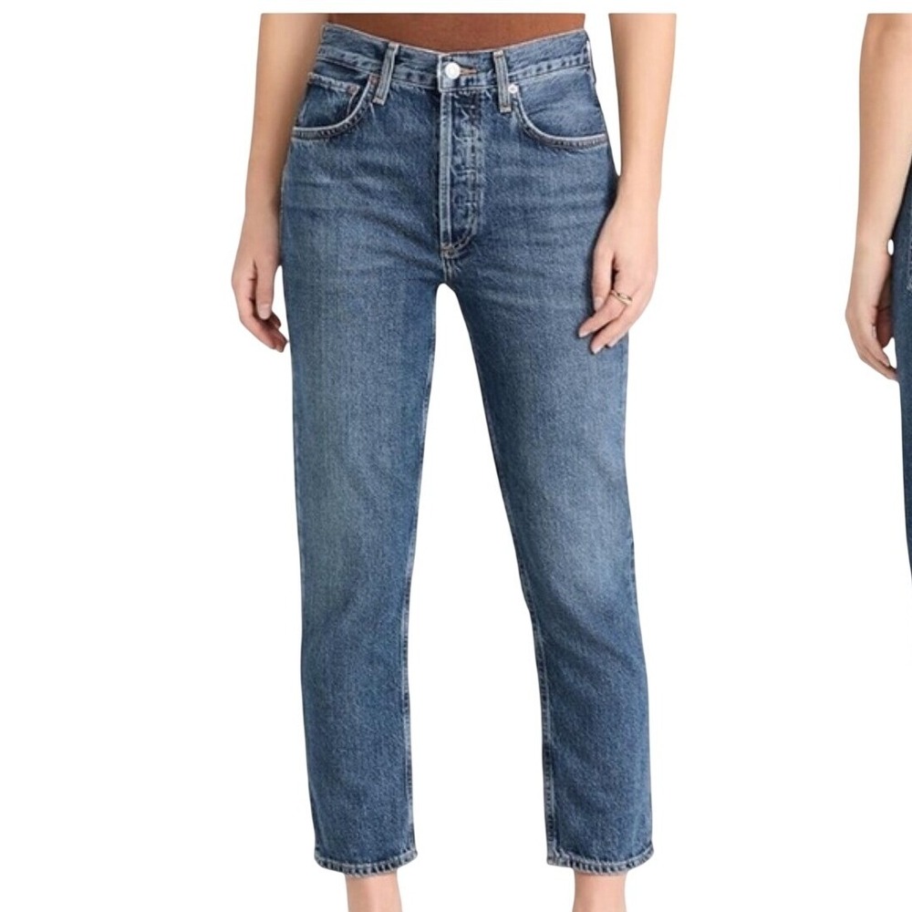 AGOLDE Womens 25 Riley High Rise Straight Leg Jeans Blue Distressed A056C-983